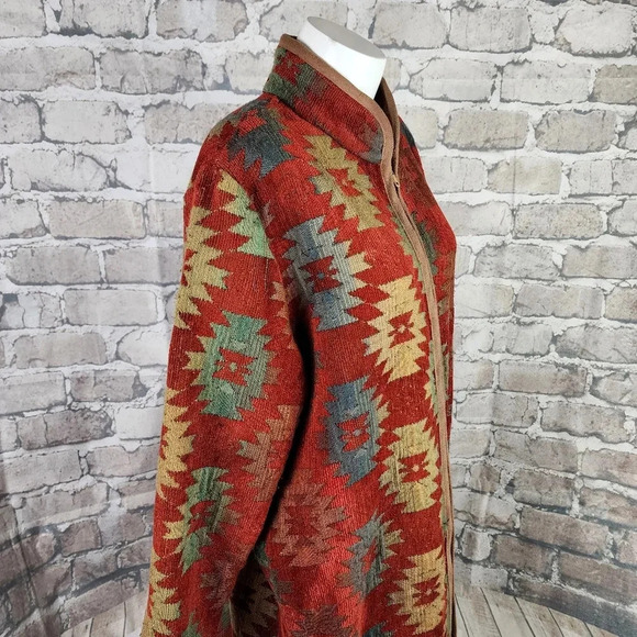 Vintage Circle T Zip Front Southwestern Woven  Duster Jacket Terracotta Large - Picture 9 of 16